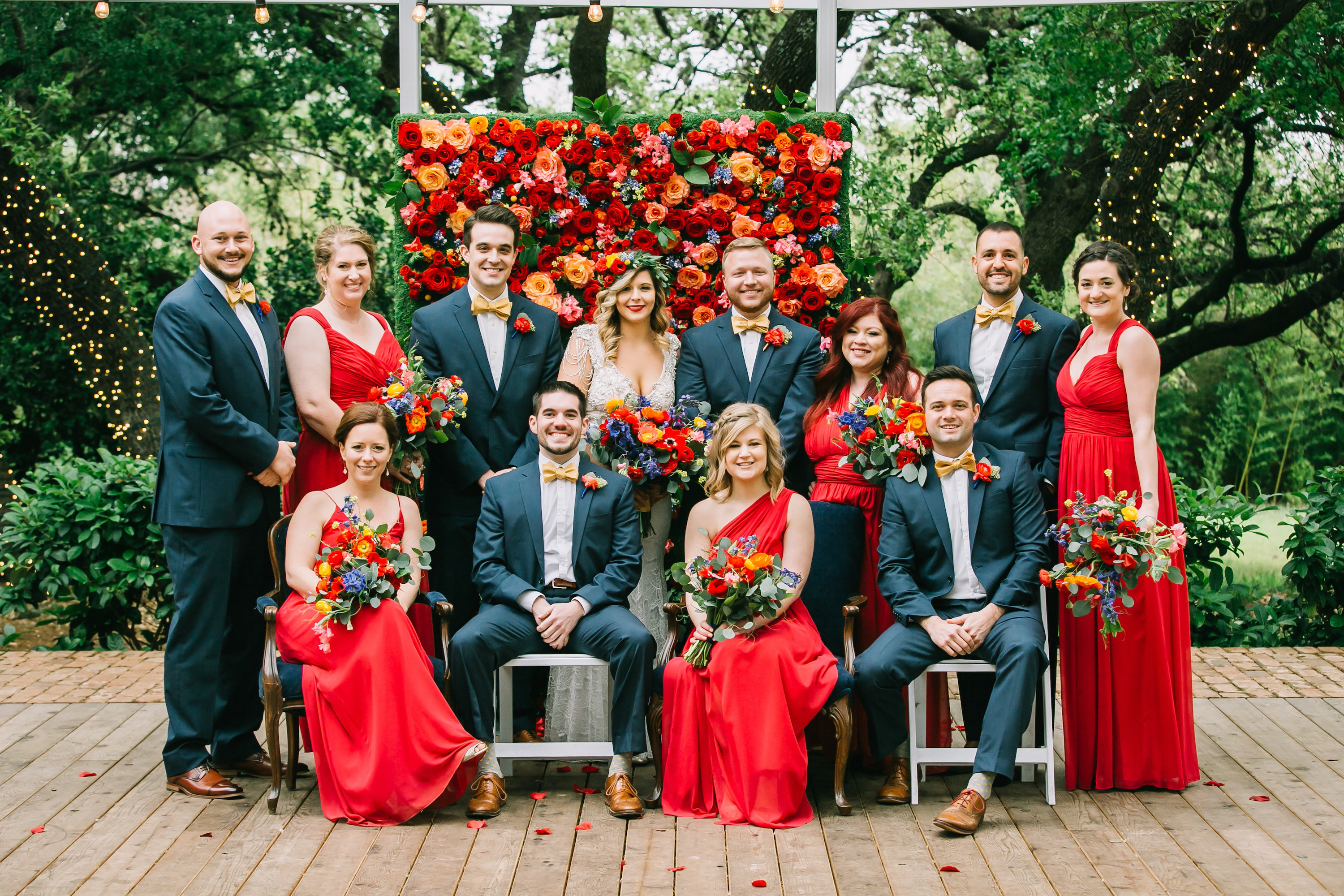 blue suit red dress